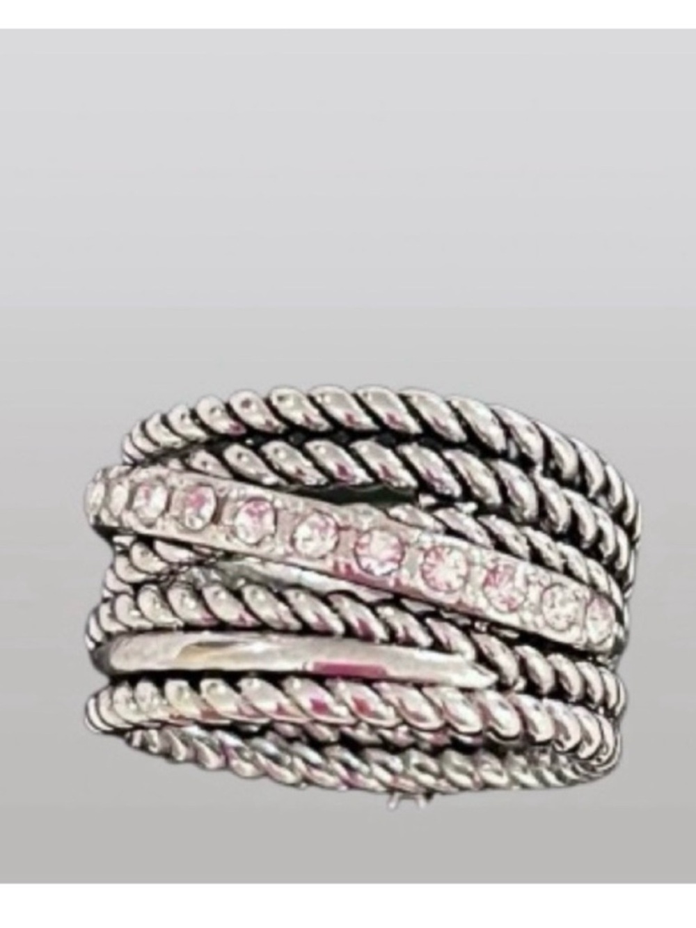 I.N.C. International Concepts Textured Pavé Crossover Ring. Size: 6